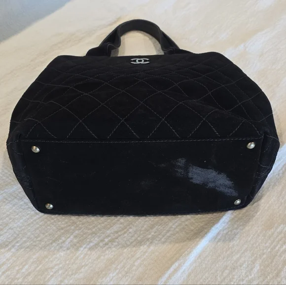 Chanel Wild Stitch Matelasse Black Leather Suede Tote Bag Silver CC Turnlock - Picture 8 of 16